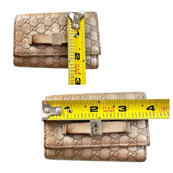 Authentic GUCCI Micro GG Bow Guccisima Champagne Gold Leather Card Key Holder - Picture 10 of 13
